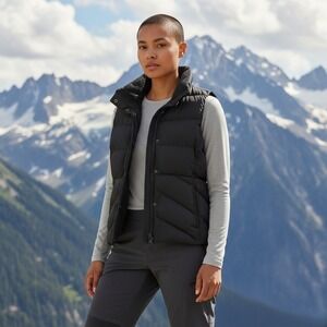 J. Crew‎ Black Puffer Vest Women's Size Small Down Sherpa Lined Snap Button Zip